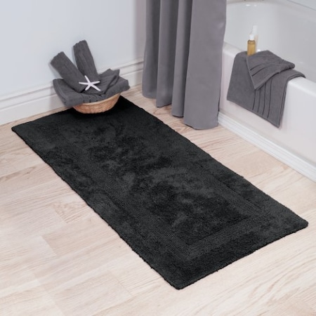 Hastings Home 100-percent Cotton Bathmat 24x60 Long Bathroom Runner, Reversible, Soft, Absorbent, Rug, Black 627387BRN